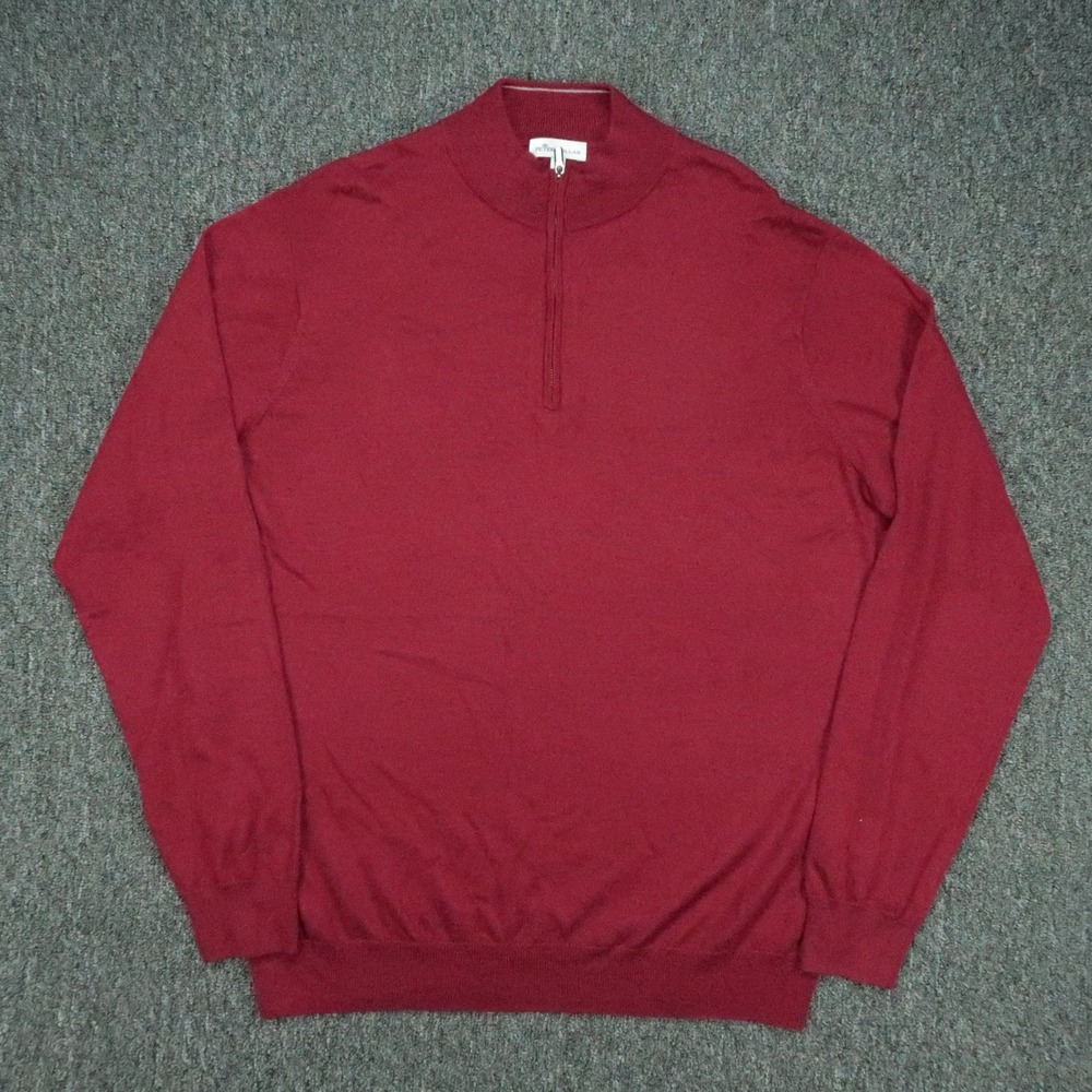 Peter Millar Sweater Men Large Red Autumn Crest Quarter Zip Pullover Merino Wool